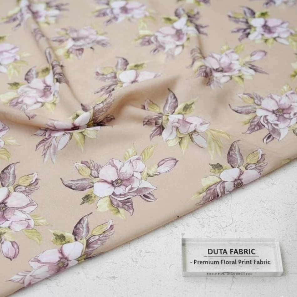 Ceruti Import Premium Motif Bunga Ungu Pastel Krem | Kain Meteran Gamis Dress Elegan Flowy (Harga Pe