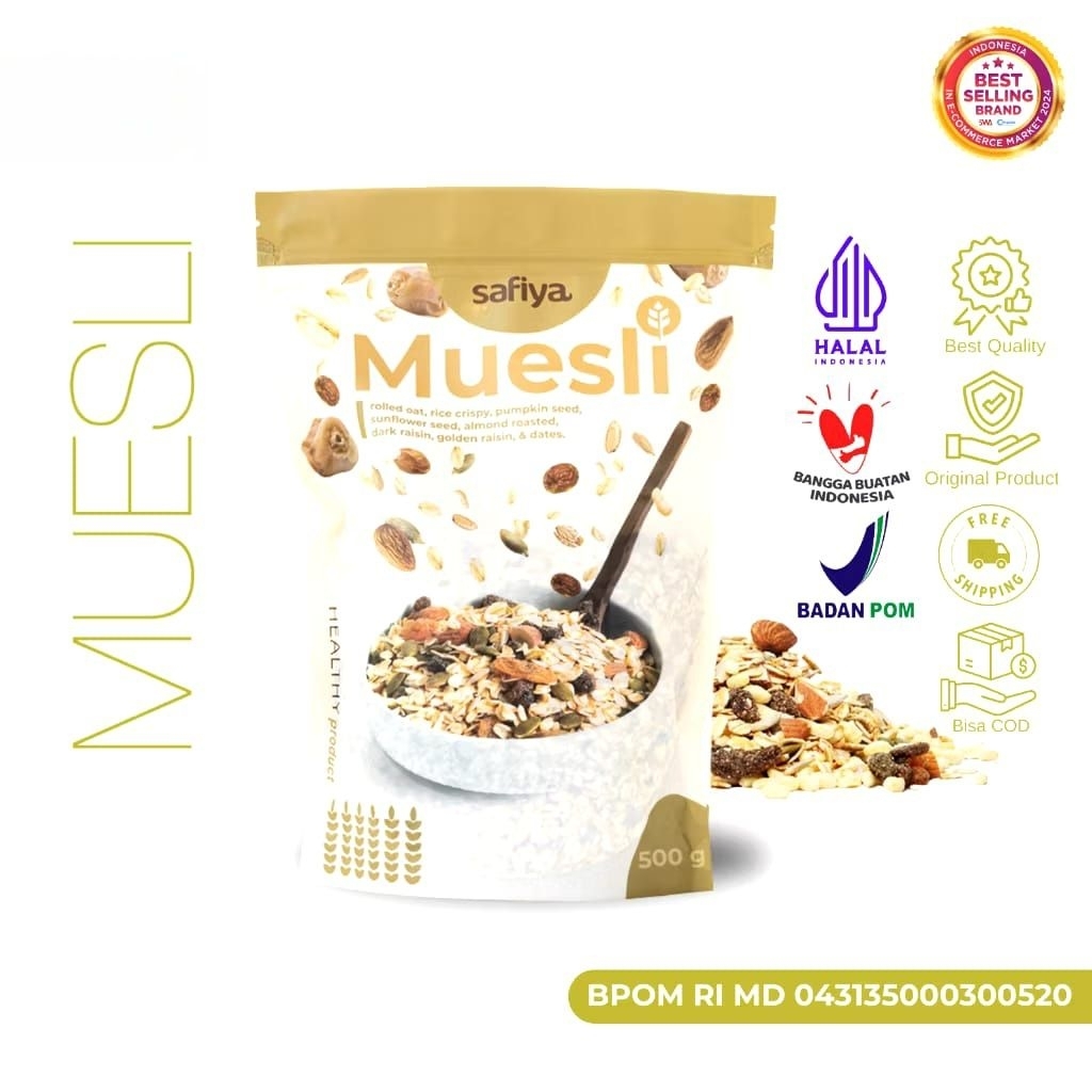 Safiya Muesli Fruit & Seed Sereal Sehat Original Diet Oatmeal Diet Almond Premium