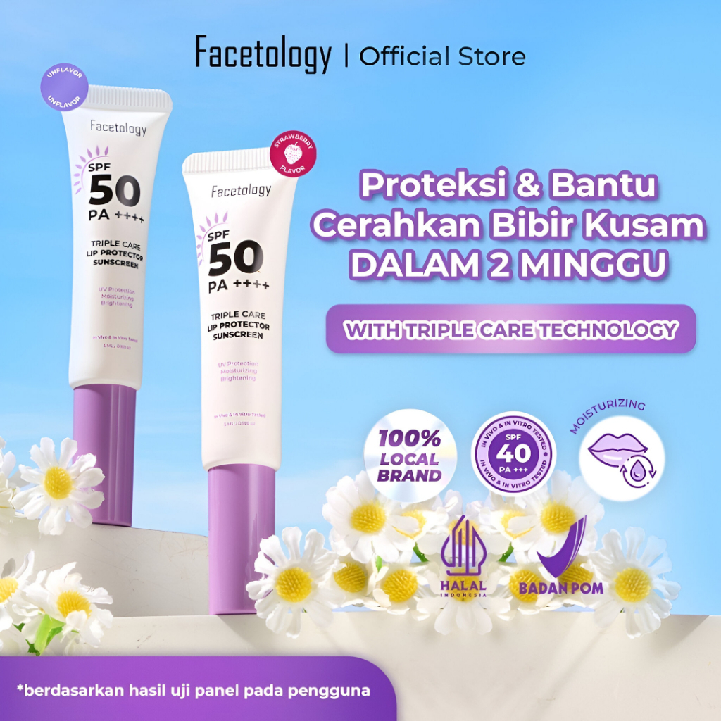 Facetology Triple Care Lip Protector Sunscreen SPF50 PA++++ 5ml Flavored Original Lip Balm Pelembab