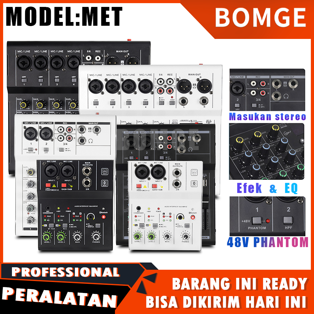 BOMGE Mixer Audio MET Seri 2/4/6Channel metal bluetooth mixer mini, efek gema 48V, mixer logam, coco