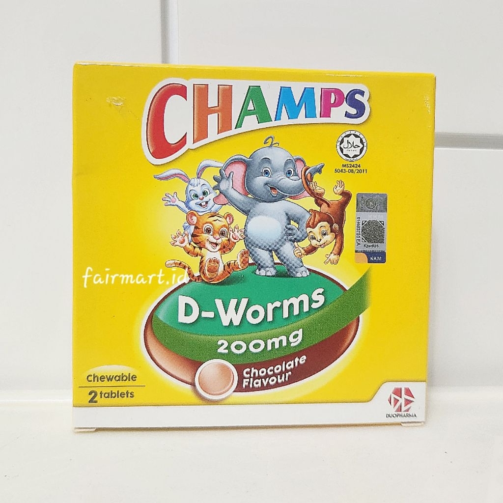 CHAMPS [ORI] D-Worms 200MG Obat Cacing Anak Chewable Tablet Isi 2pcs