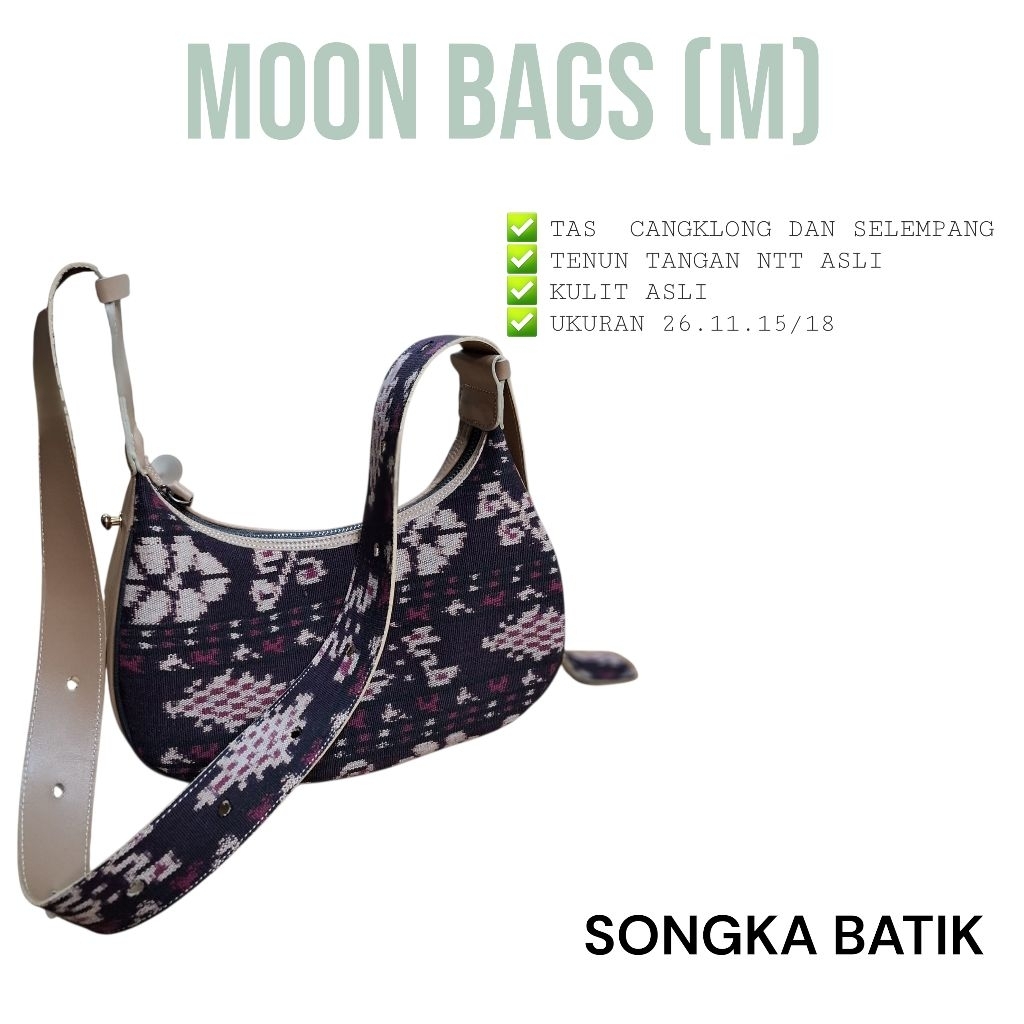 TAS ETNIK WANITA TAS CANGKLONG SELEMPANG KULIT ASLI TENUN NTT MOON-123