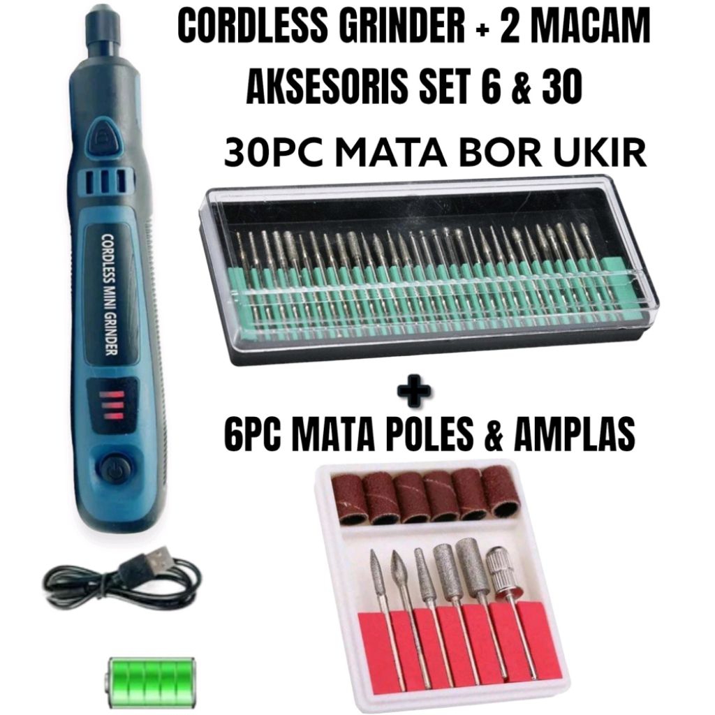 CORDLESS MINI GRINDER TUNER MESIN GERINDA POTONG POLES BATERAI CAS SET