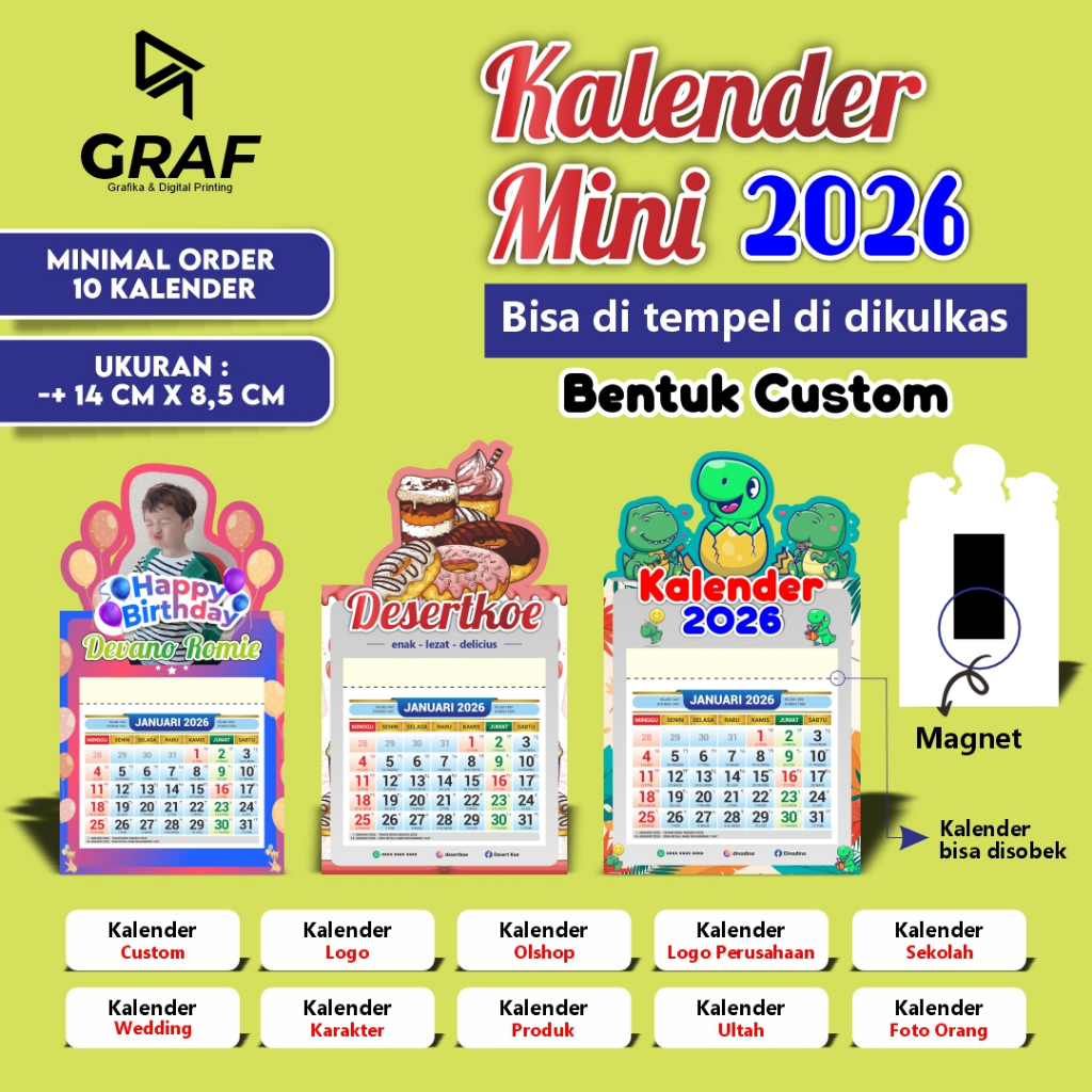 KALENDER MINI 2026 MAGNET CUSTOM TERMURAH / KALENDER MAGNET / KALENDER KULKAS / KALENDER AESTHETIC /