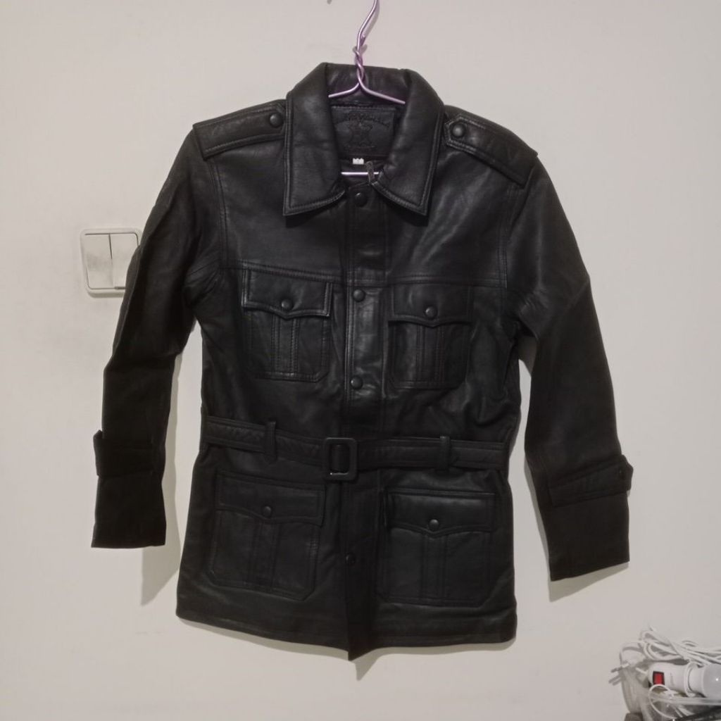 jaket kulit asli hitam uk. S