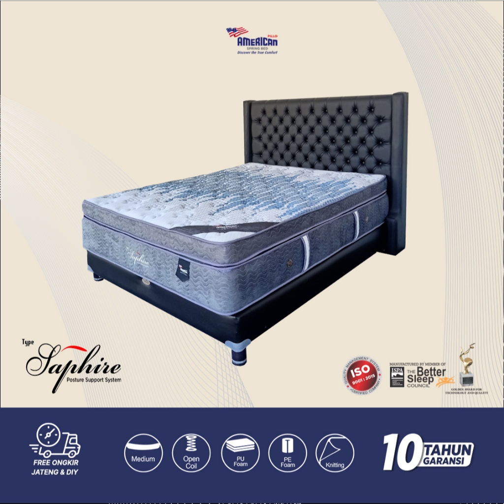 Springbed American Pillo Type Saphire Plush Top Latex (Bedset) Original Garansi 10 Tahun