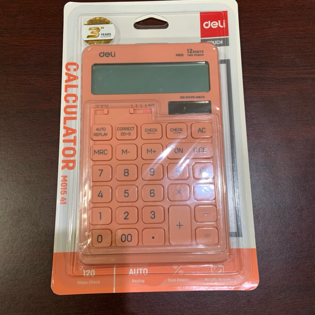 DELI Kalkulator M01541 /12 digits warna peach/ dual power baterai dan tenaga surya/calculator esthet