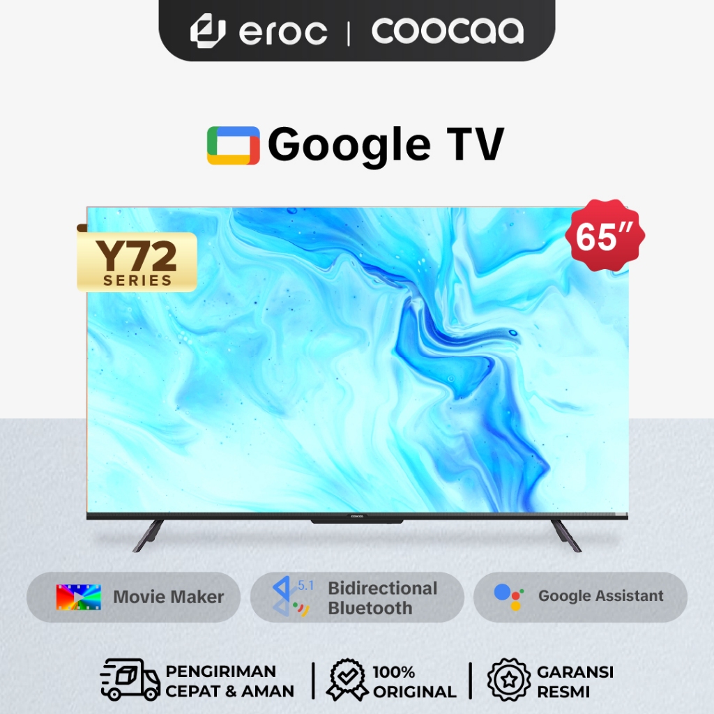 COOCAA Google TV 65 Inch Smart LED TV 4K UHD - Netflix & Youtube - Dolby - Flicker Free - 65Y72
