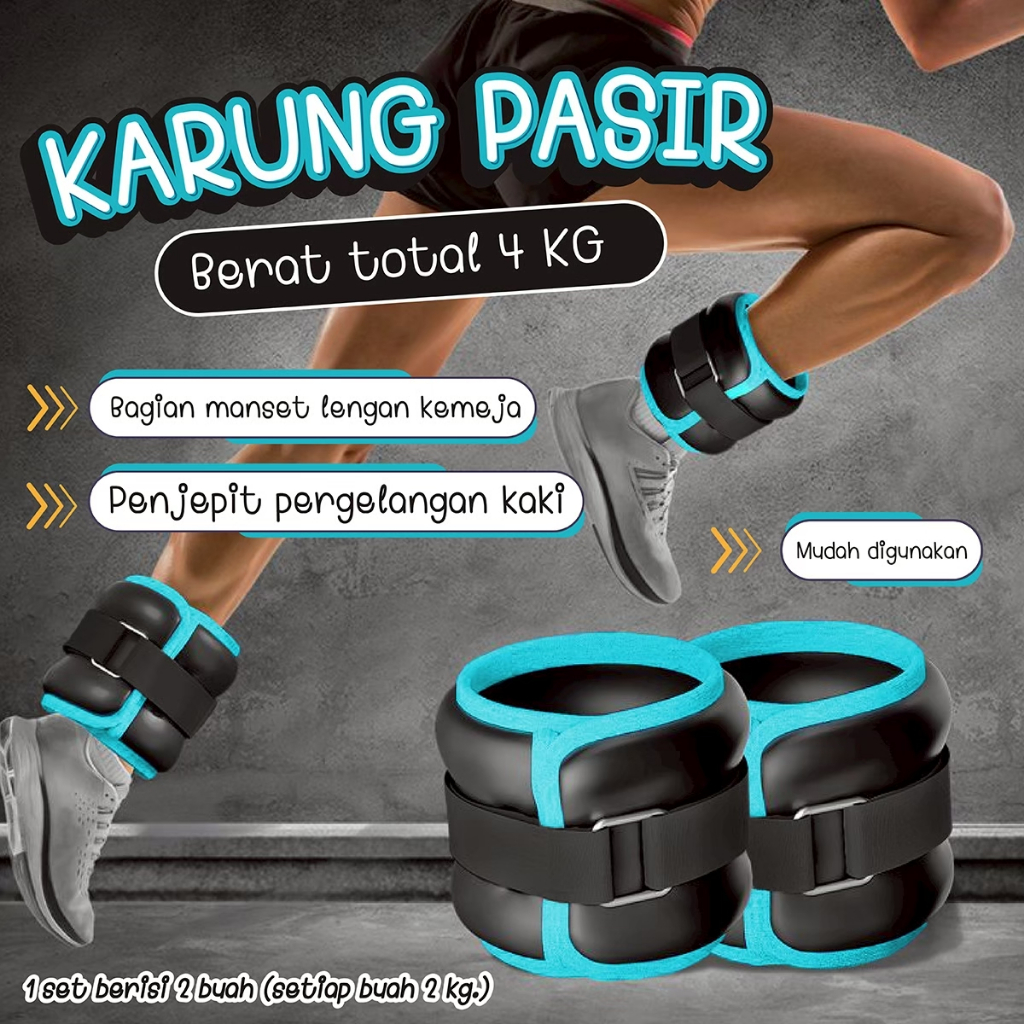 Beban Pergelangan Tangan dan Kaki 4kg (2x2kg) Wrist Ankle Weight Gym Fitness