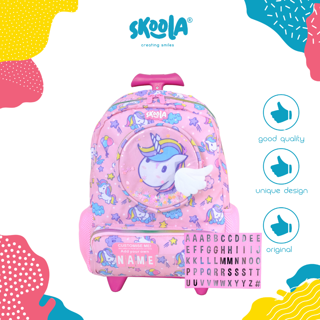 Skoola Tas Anak Trolly Sekolah PAUD TK Perempuan Karakter Unicorn Custome Name - Trolly Leika