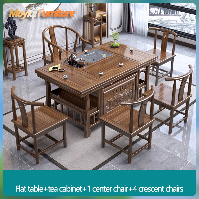 Meja teh kayu padat kursi kombinasi kantor kecil meja teh balkon rumah tangga meja teh peralatan set