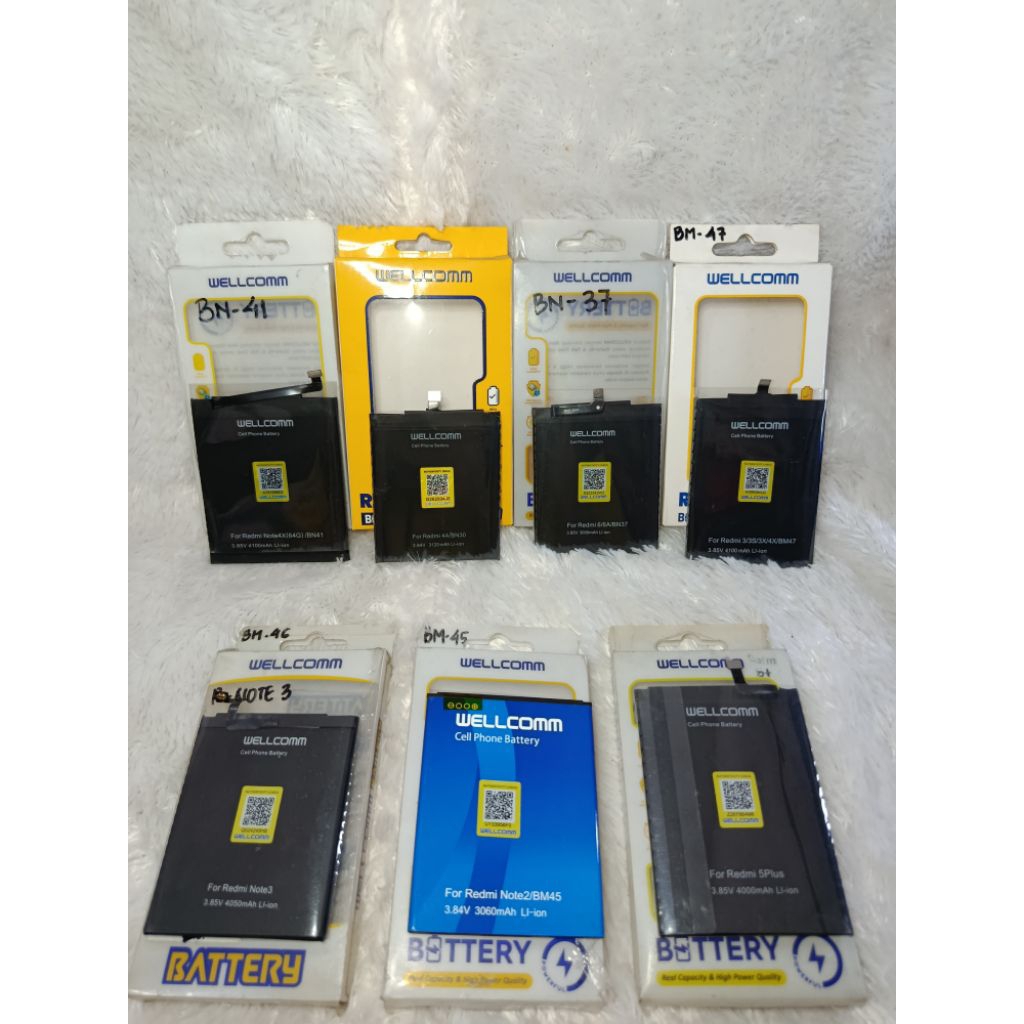 Baterai/Battery Wellcomm Redmi 3 | 4x BM-47 | 4a BN-30 | 5 Plus BN-44 | 6 | 6a BN-37 | Note 2 BM-45 