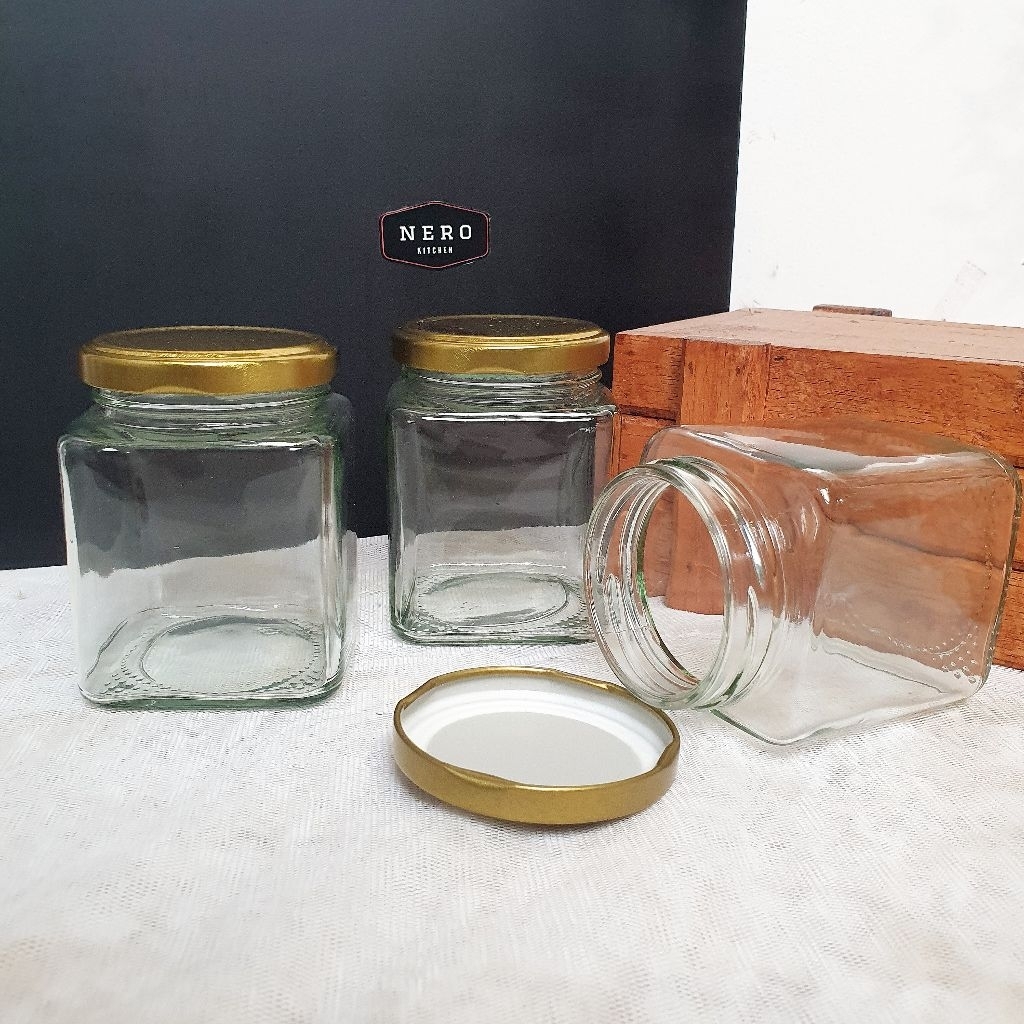 Jar Kaca KOTAK 250ml / Jar selai / toples kaca / wadah bumbu / kemasan kaca / Tempat sambal / Jar Ma