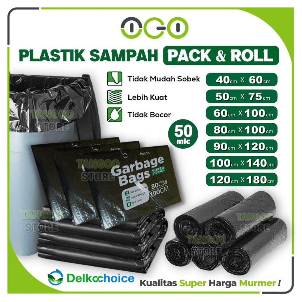 Kantong Plastik Sampah Warna Hitam Harga Per-Pack dan Per-Roll / Trash Garbage Bag Delkochoice Murah
