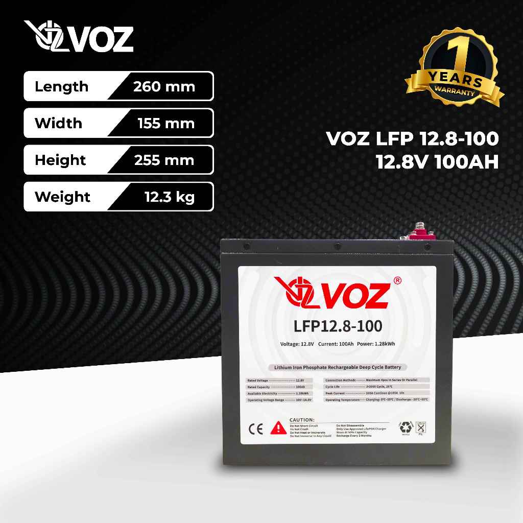 VOZ Lithium LifePO4 12.8V 100Ah Case | Baterai LFP 12.8-100 | Baterai Lithium