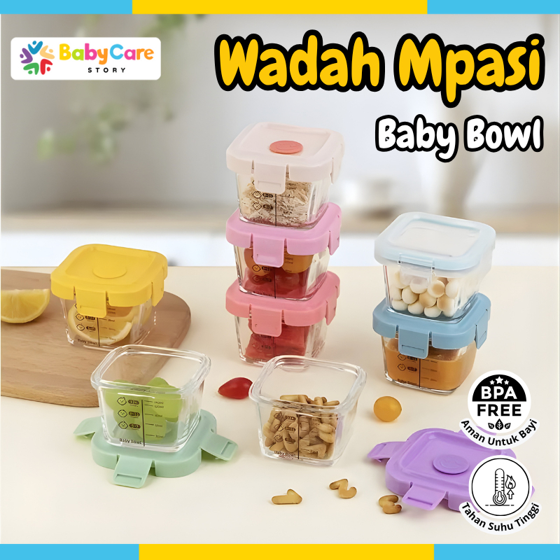 Peralatan Makan Bayi Tempat MPASI Anti Tumpah Tempat Makan Bayi Kontainer Kaca Wadah Snack Mpasi Tah
