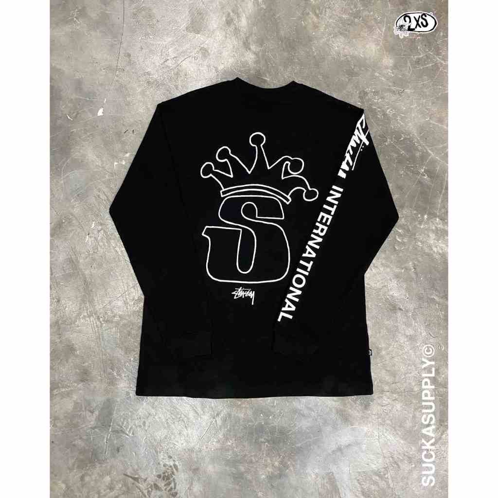 STUSSY CROWN LONG SLEEVE TEE - BLACK