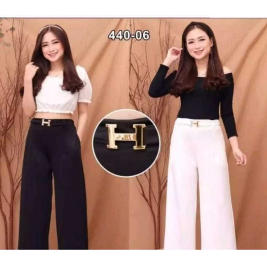 Kulot Scuba Highwaist Belt H Wanita Premium