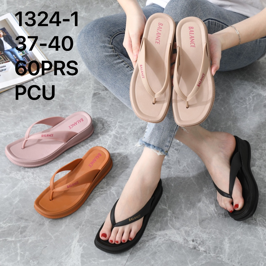 BALANCE Sandal Jepit Wedges Hak 4 Cm Bahan Karet Import Rubber Non-Slip Elastic Model Polos sandal t