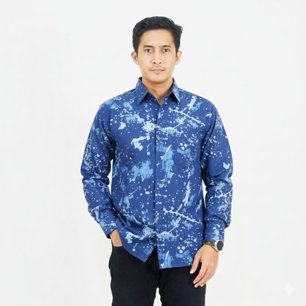 Kemeja Batik Pria Motif Ciprat Biru Navy