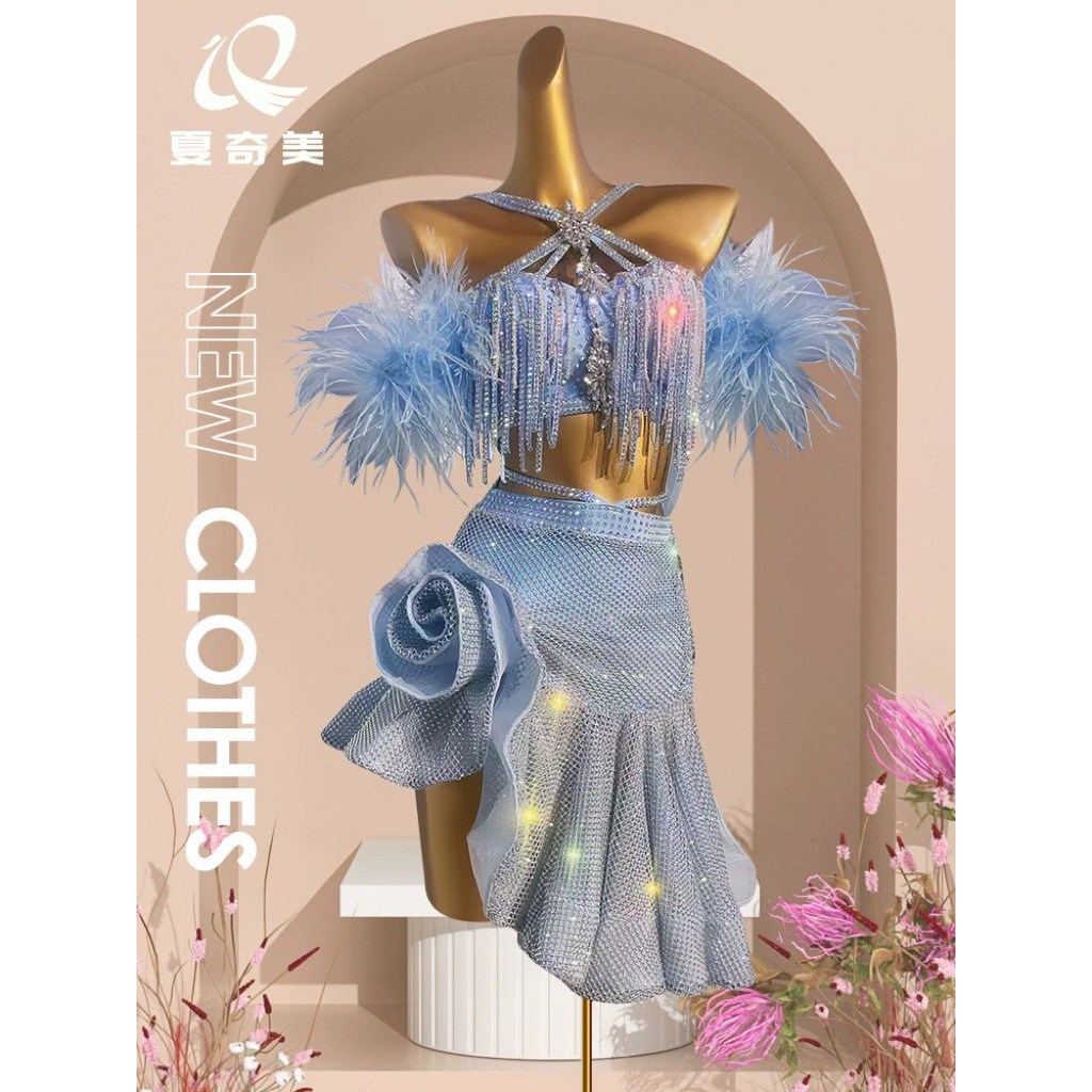 RSL33 Kostum Dress Dansa Latin, dancewear