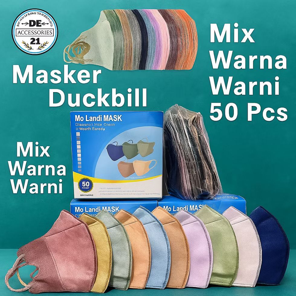 MASKER FACE MASK 3ply Mix Warna Isi 50 pcs Per box / Duckbill Alkindo 4 ply Warna Hitam Putih Isi 50