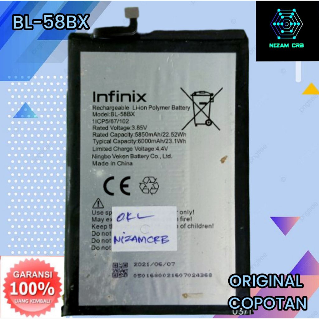 Baterai Battery Batre INFINIX BL-58BX HOT 9 PLAY / HOT 10 PLAY / HOT 10S / HOT 11 PLAY / HOT 12 PLAY