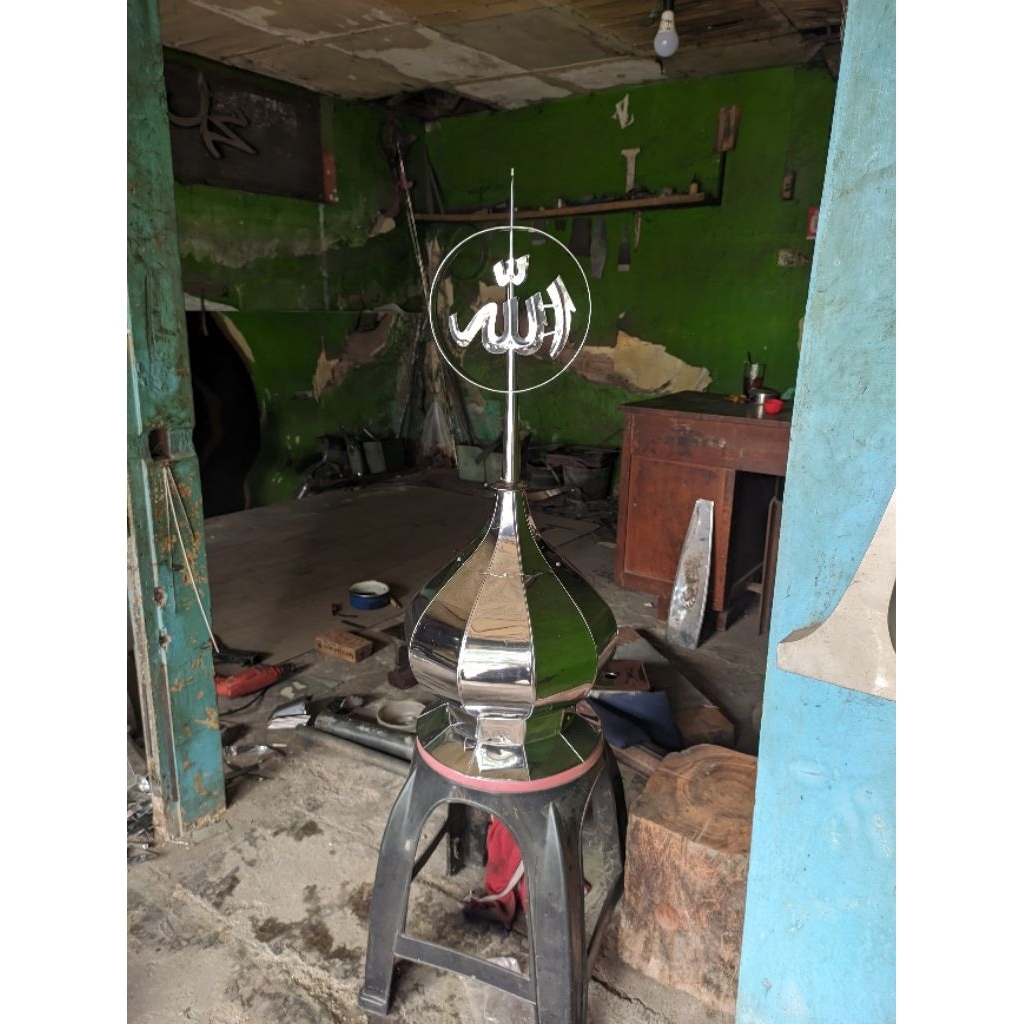 kubah masjid atau mushola bahan stainless ukuran 30cm, dudukan 28cm