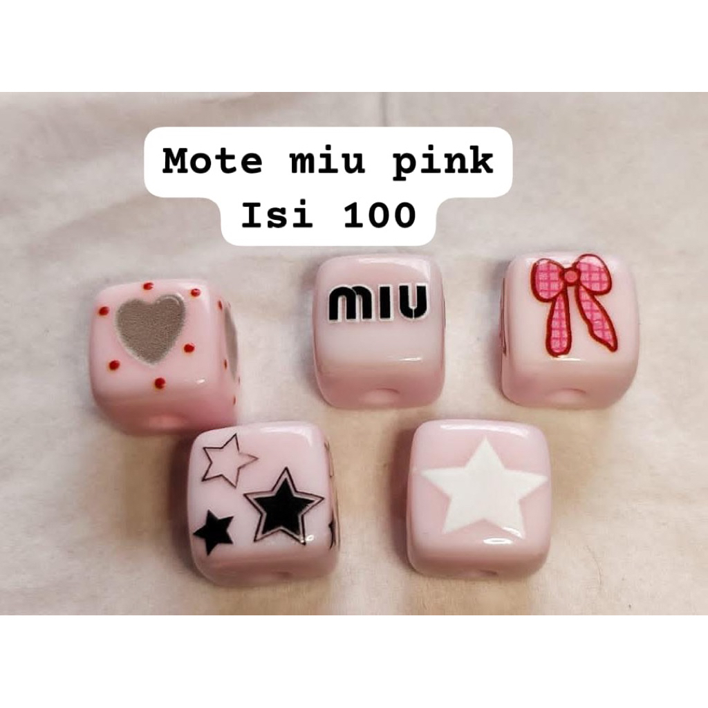 manik MOTE KUBUS MIU PINK kotak lubang besar kotak love pita bintang