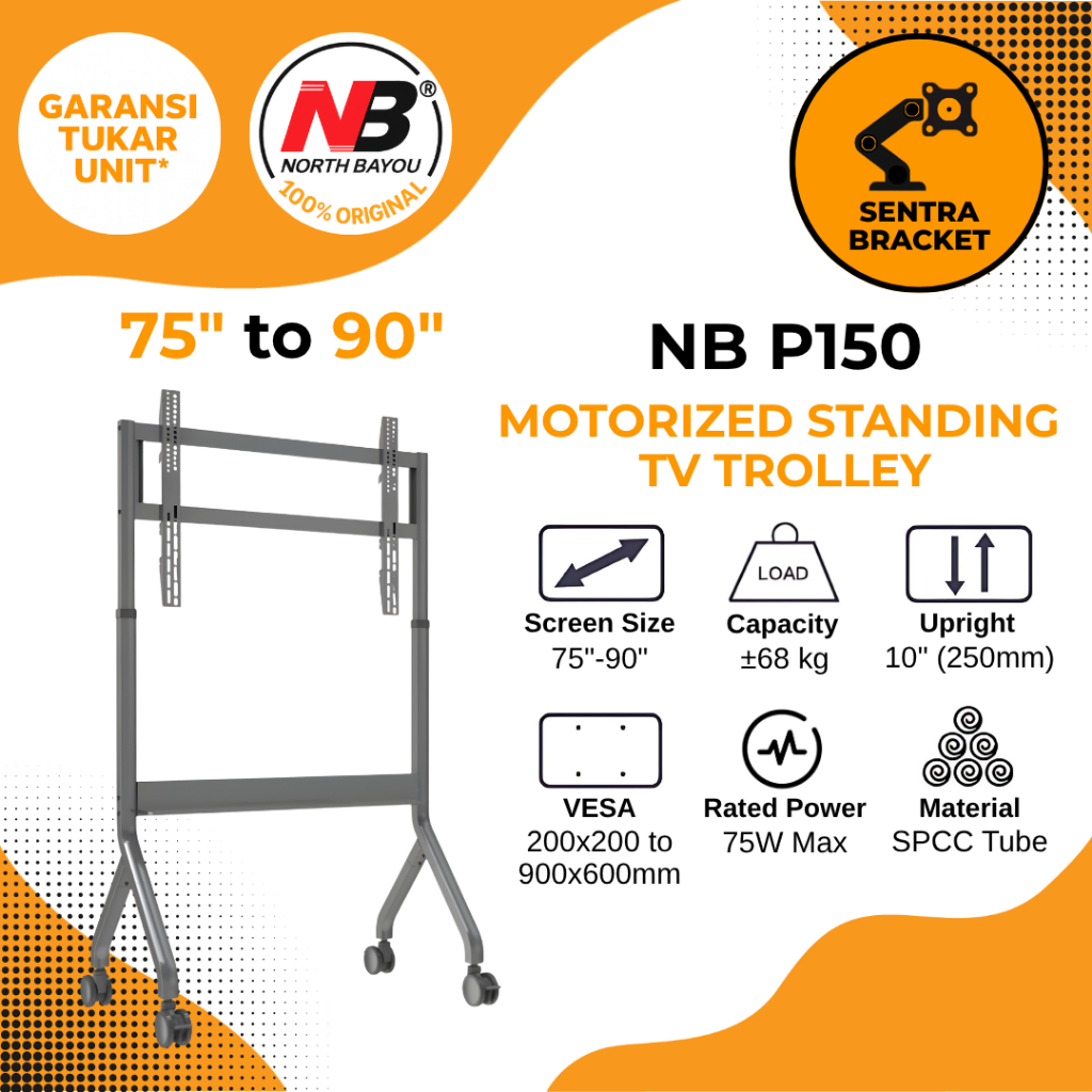 North Bayou P150 Troli Display Motorized 75 to 90 Inch untuk TV LED OLED Display Interaktif