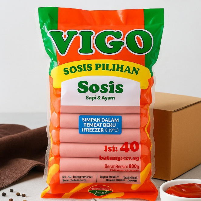Vigo sosis sapi short kemasan 960g isi 40pcs Horeka, COCOK UNTUK DAPUR MBG, CATERING, KAFE, dan Peda