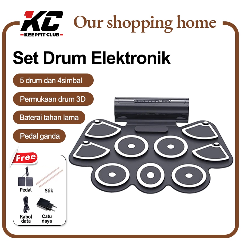 Set Drum Elektronik /Digital Portabel Drum/ Roll Drum/ Drum Elektronik Suara Eksternal Portabel Blue