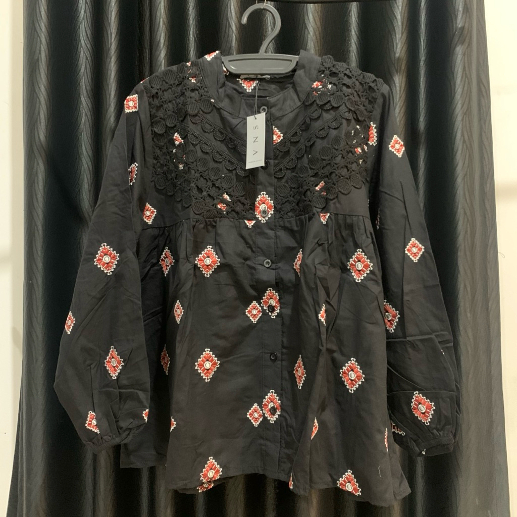 NEW atasan katun bordir brukat bunga black by VNS