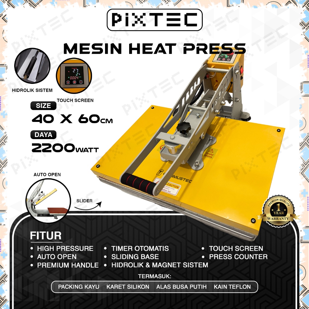 Pixtec Mesin Press Sablon Kaos 40x60 1800 Watt AOSL