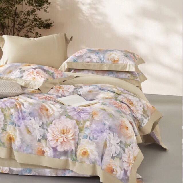 BIOSIBEDDING Sprei Katun Jepang Motif Bunga Garis Putih Shabby Scandinavian Bisa Custom Rumbai Rempe