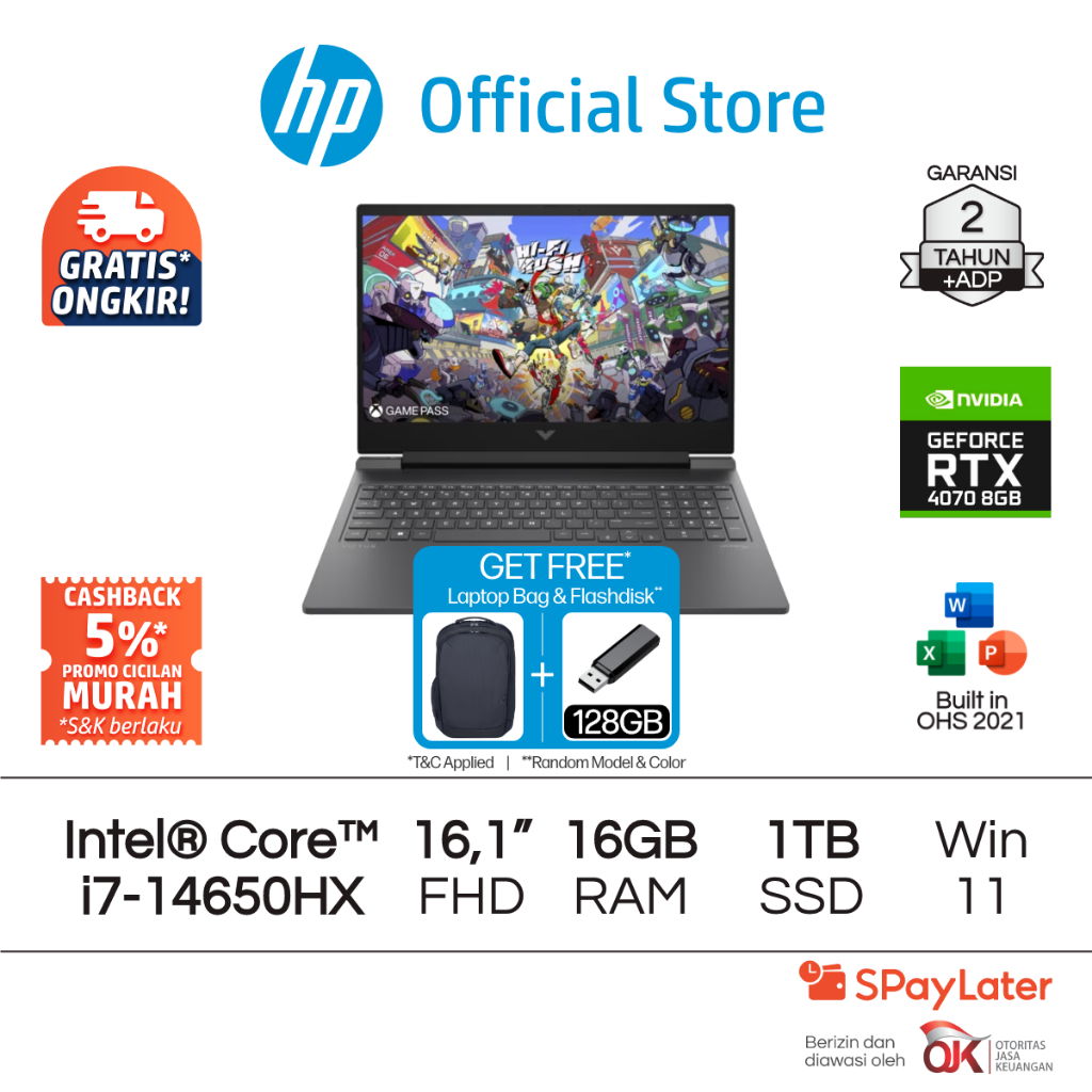 Victus Laptop Gaming HP Intel Core i7 NVIDIA GeForce RTX 4070 16GB RAM 1TB SSD Silver / Blue Free Wi