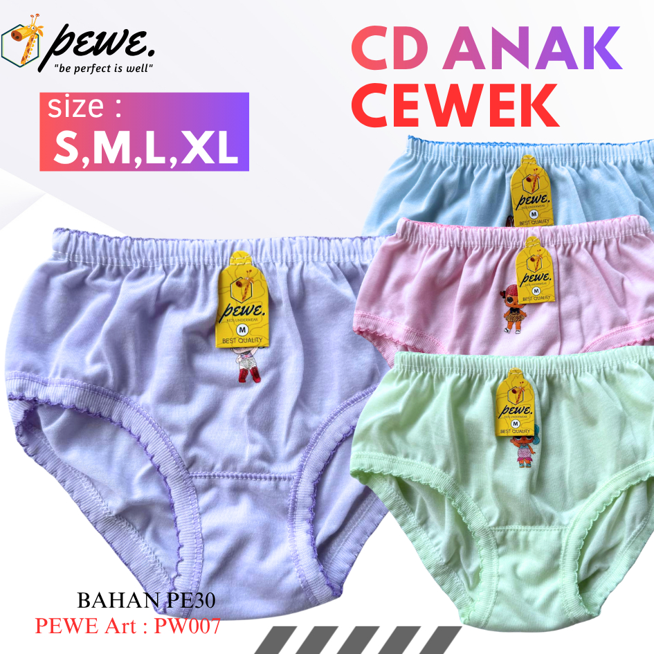 6 Pcs & 12 Pcs CD Polos Anak Perempuan 3 -7 tahun/Sempak Anak warna warni/Cd Anak Cewek Katun lembut
