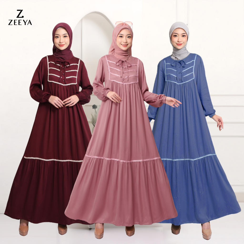 Promo Bulan Ini Zeeya Collection Zoya Gamis Dress Umroh Hitam Polos Rayon Twill Busui Friendly Size
