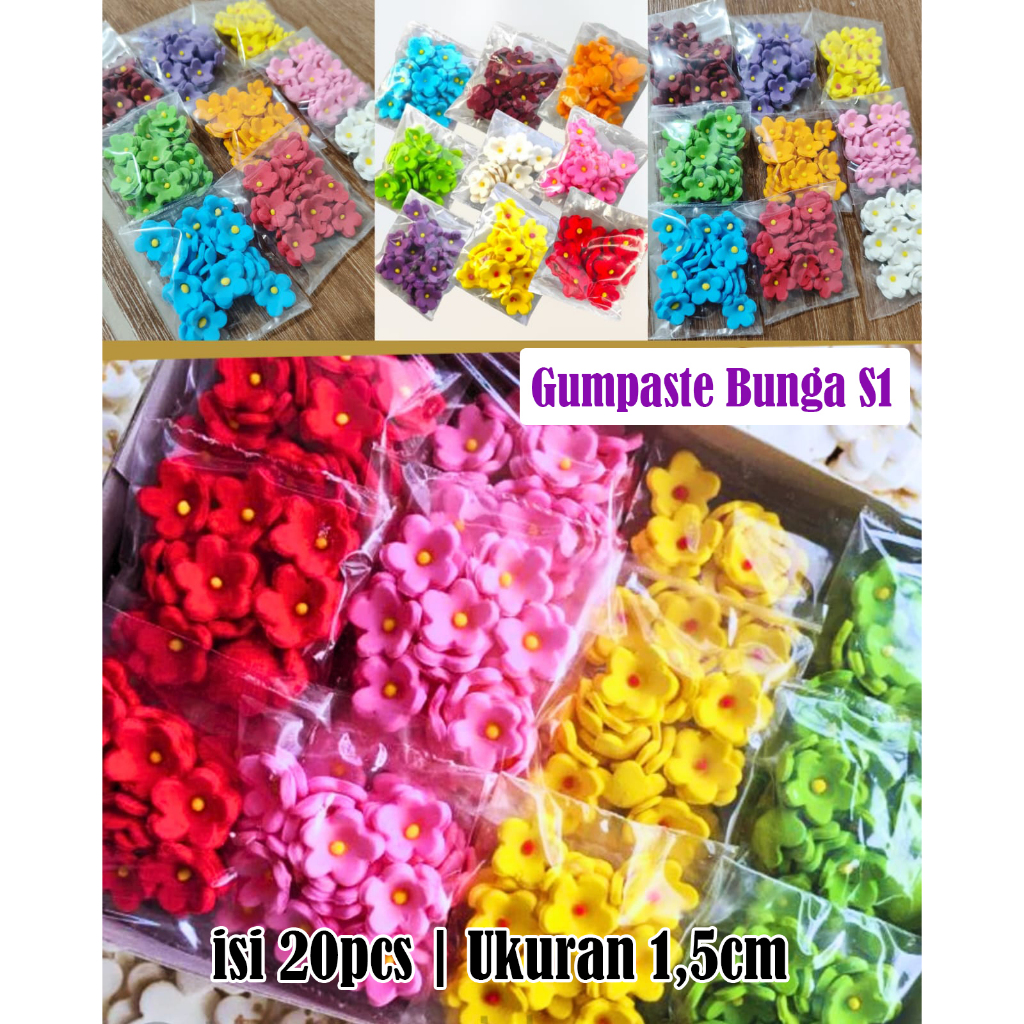 Edible GUMPASTE bunga/Hiasan Kue GUMPASTE S1/GUMPASTE BUNGA S1 isi 20pcs