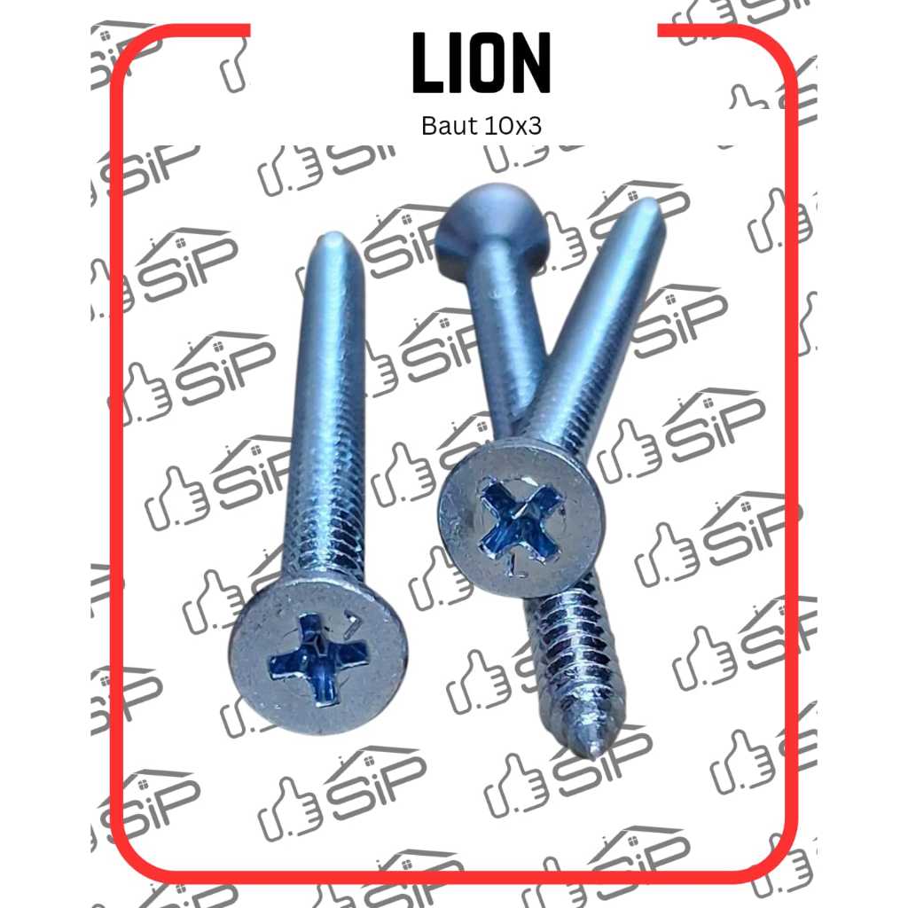LION Baut Sekrup Kepala Rata 10x3 Panjang 7 cm Cocok untuk Berbagai Kebutuhan 1 Plastik Isi 100 Pcs 
