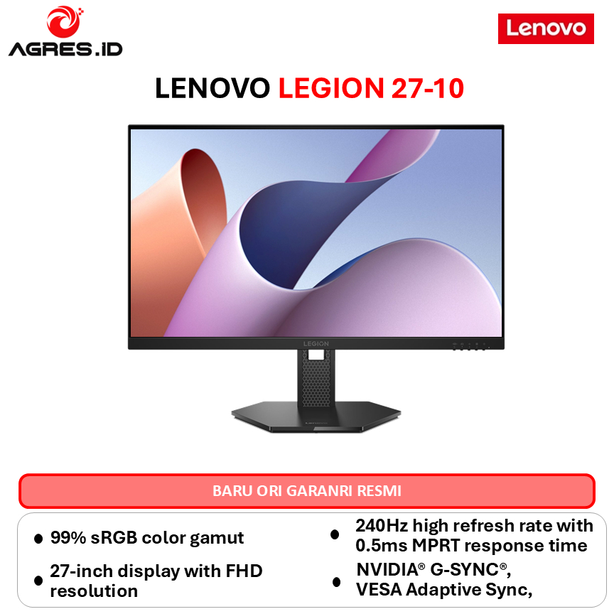 LENOVO LEGION GAMING MONITOR 27 INCH LEGION 27-10 IPS FHD 1080P 0.5MS 240HZ FULL ERGONOMIC