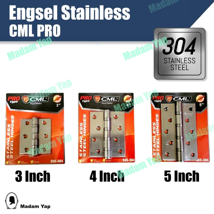 ENGSEL STAINLESS STENLIS STAINLIS CML PRO TEBAL SUS 304 ANTI KARAT PINTU JENDELA 3 4 5 INCH