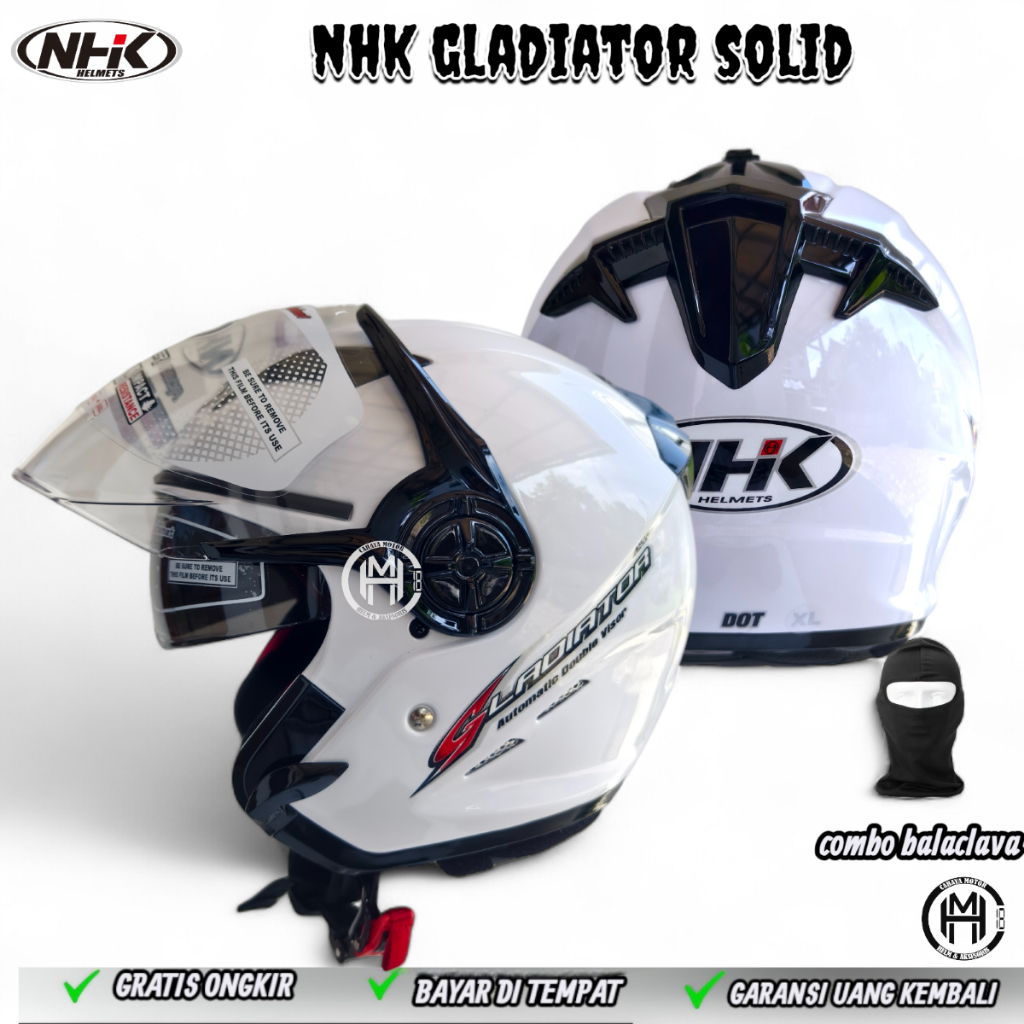 Helm NHK Gladiator solid putih double visor