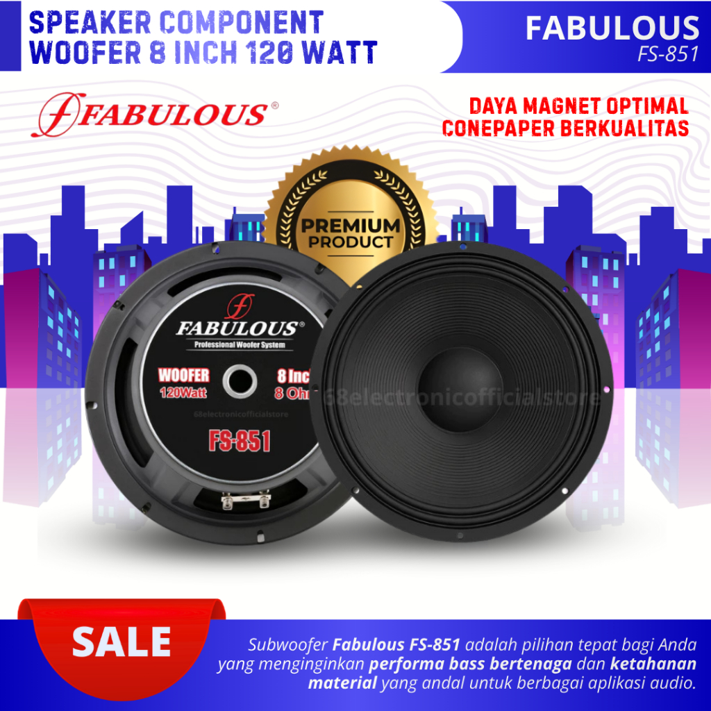 Subwoofer Speaker 8 Inch Fabulous FS-851 Power 120 Watt 8 Ohm Woofer 8 Inch Double Coil Komponen Spe