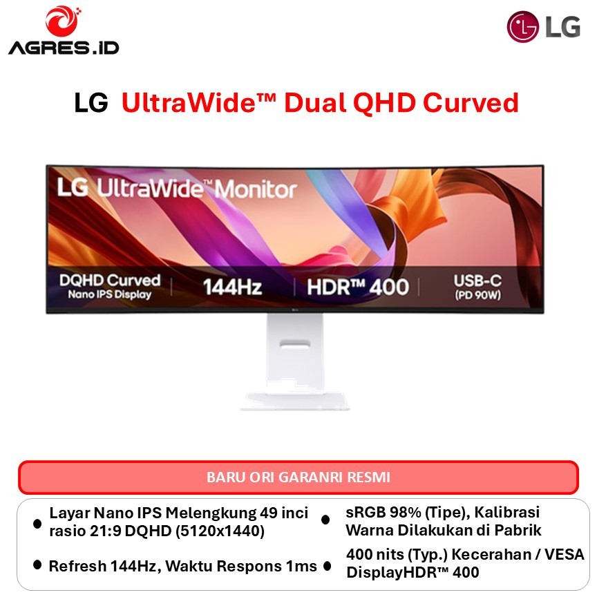 LG  UltraWide™ Dual QHD Curved Nano IPS Display 144Hz MONITOR CURVED 49 INCH 49U950A-W NANO IPS