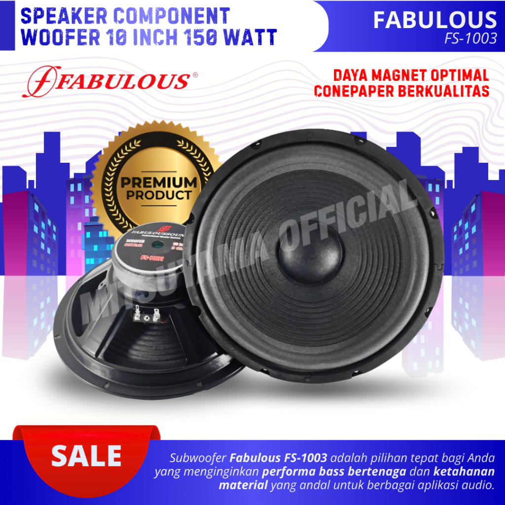 Subwoofer Speaker 10 Inch Fabulous FS-1003 Power 150 Watt 8 Ohm Woofer 10 Inch Double Coil Komponen 