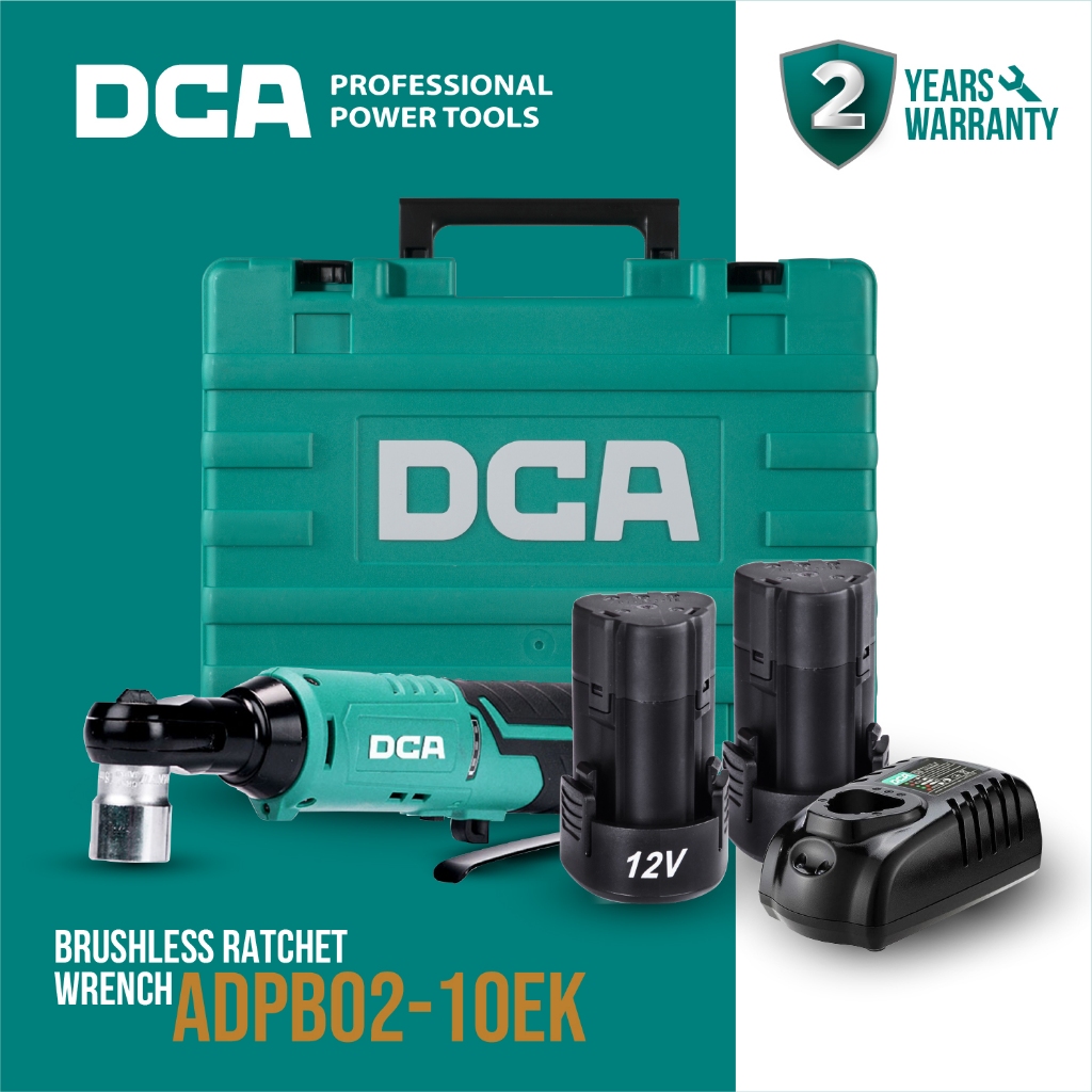 DCA Brushless Ratchet Wrench / Kunci Rachet Baterai 12Volt SQ 3/8" 45NM ADPB02-10EK (FULL SET)