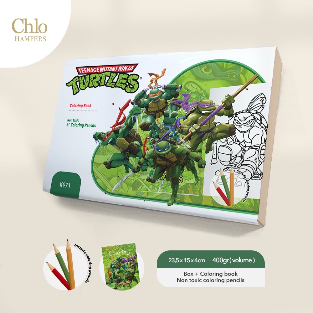K971 Ninja Turtles - Souvenir Ulang Tahun Anak Buku Mewarnai Dan Pensil Warna ( Turtle Donatelo Raph