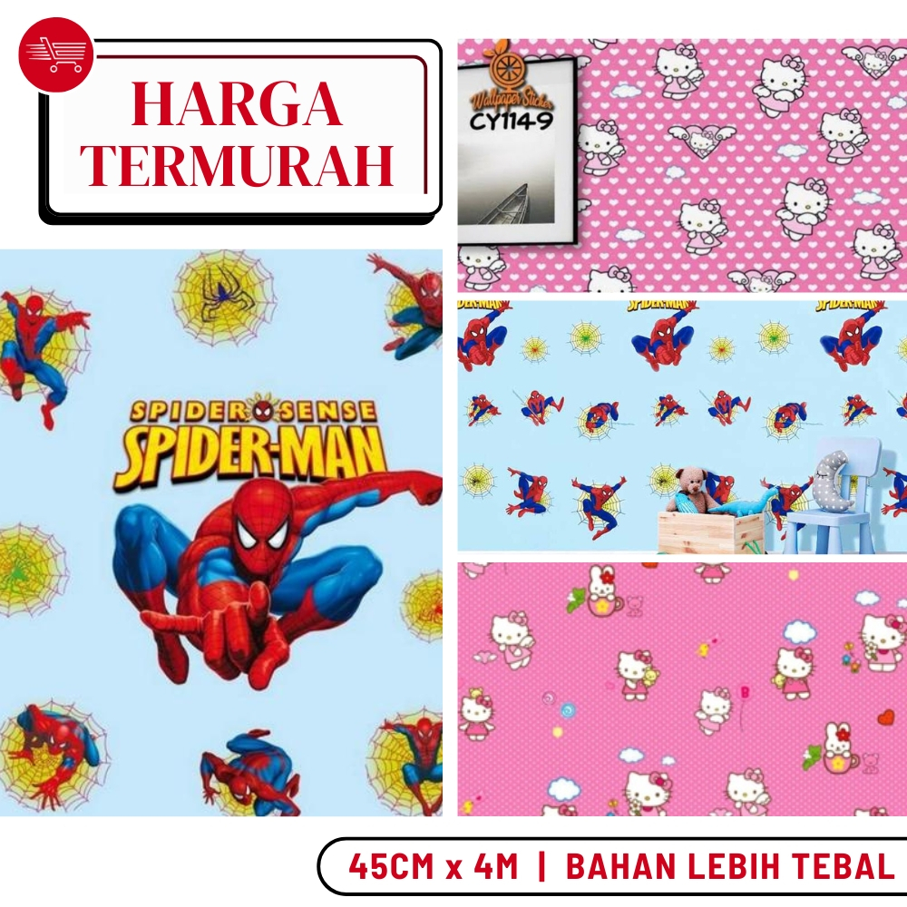 Wallpaper Dinding Ruang Tamu Walpaper Sticker Dinding Kamar Tidur Anak Warna Biru Karakter Spiderman