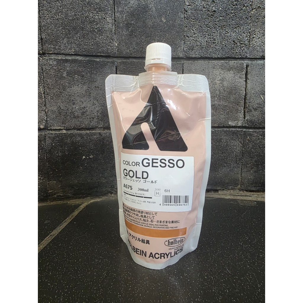 Holbein Prade Japan Gold Color Gesso Acrylic 300ml - Cat Dasar Akrilik Geso Emas Matt Painting Lukis